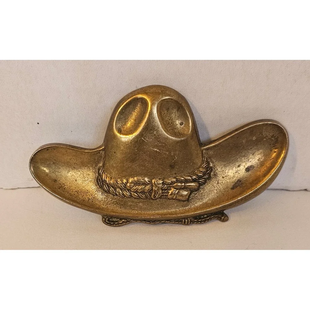 Vintage 1980 Baron Buckle Solid Brass Cowboy Hat Western Belt Buckle 3186